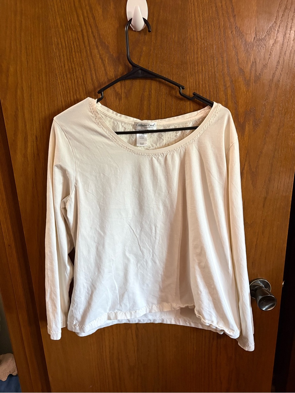 Coldwater Creek Cream Long Sleeve Scoop Neck Top with Subtle Trim